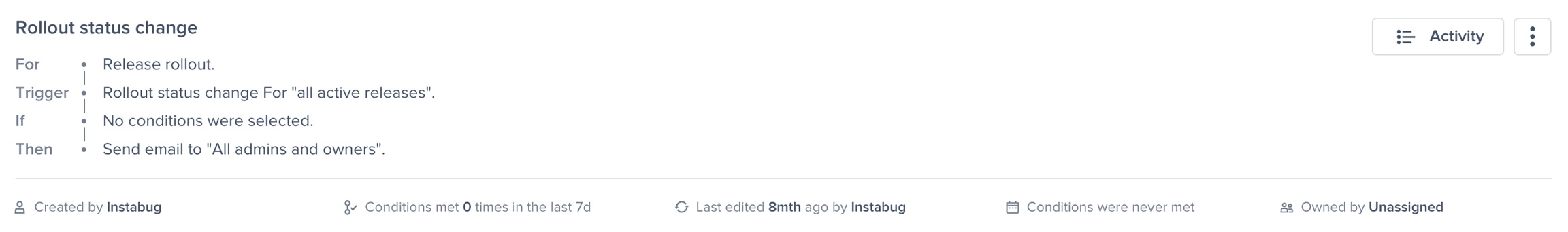 Rollout status change predefined alert