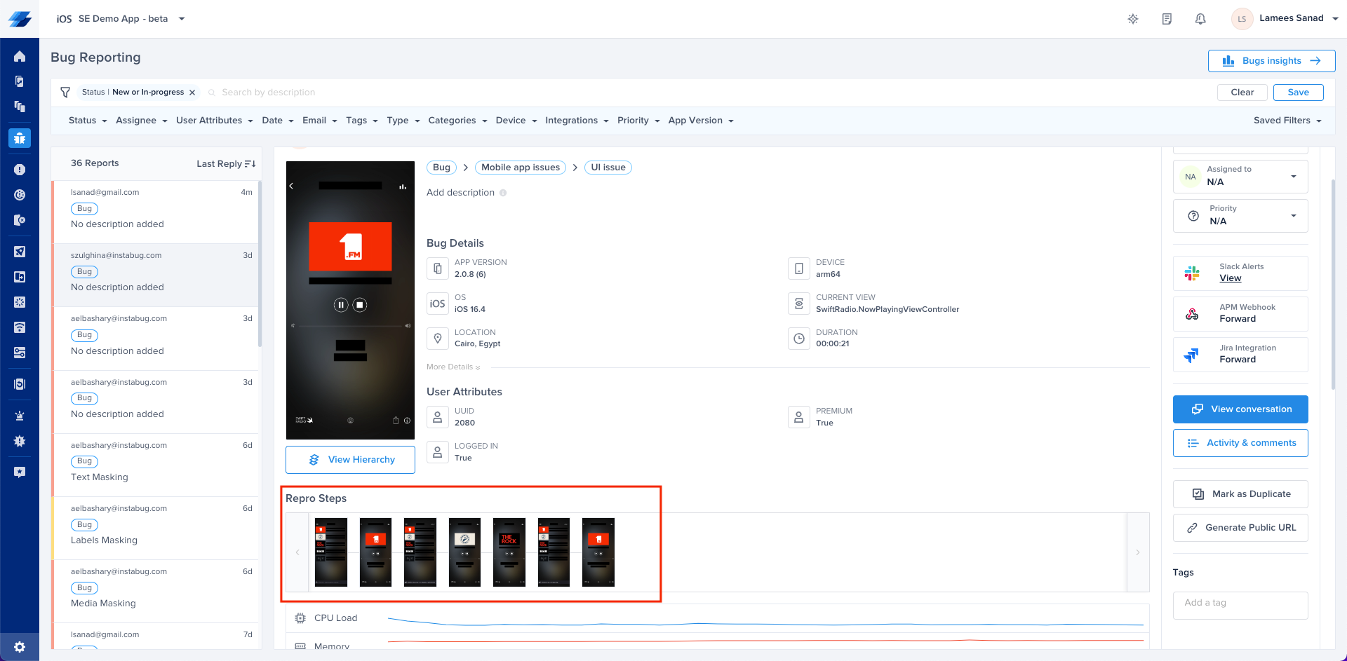 Location of Reprosteps inside a Bug Report